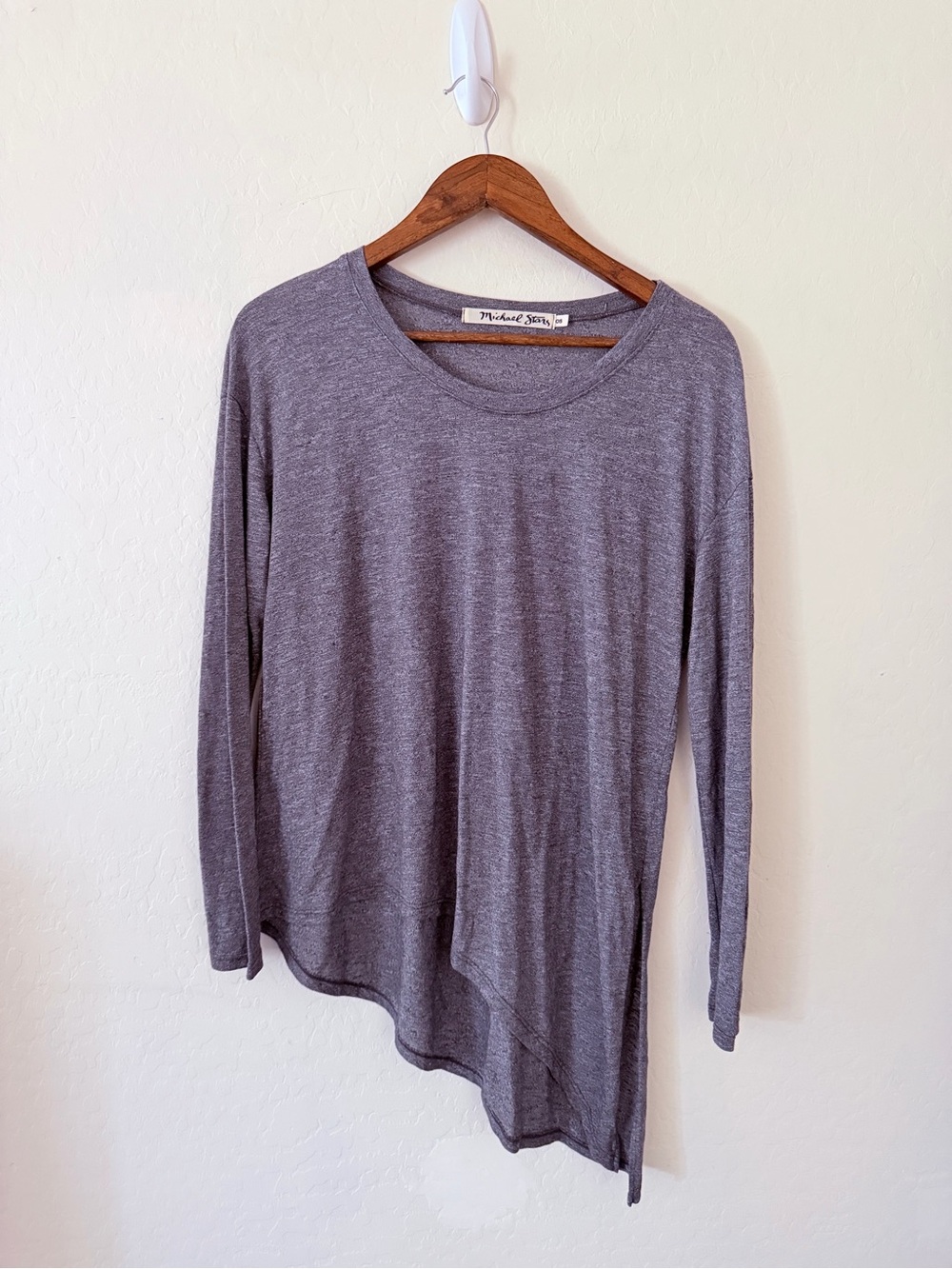 Michael Stars Gray Asymmetrical Long Sleeve Tunic Top OS One Size Draped